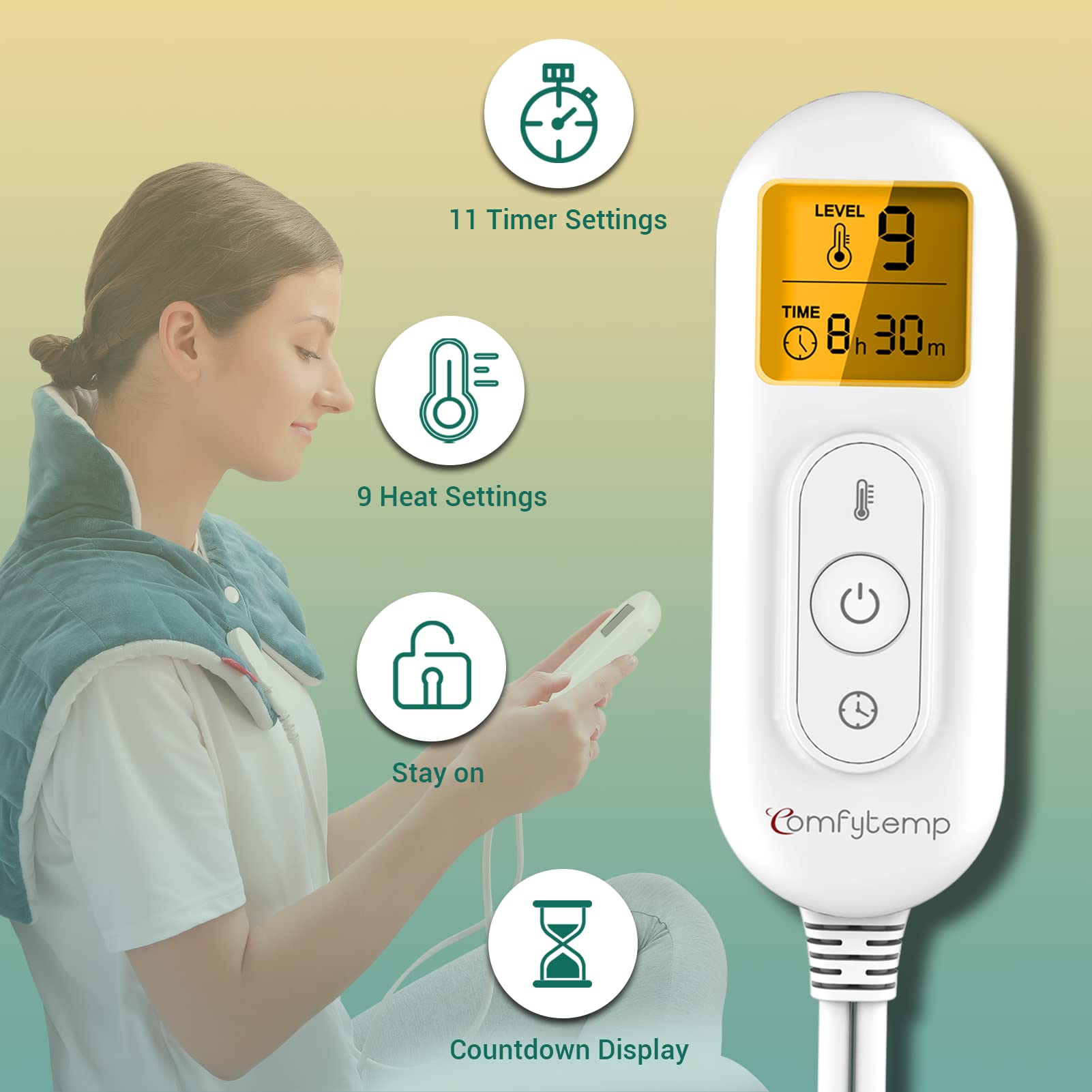 Weighted Heating Pad for Neck and Shoulders, Comfytemp 2.2lb Large Electric Heated Neck Comfytemp