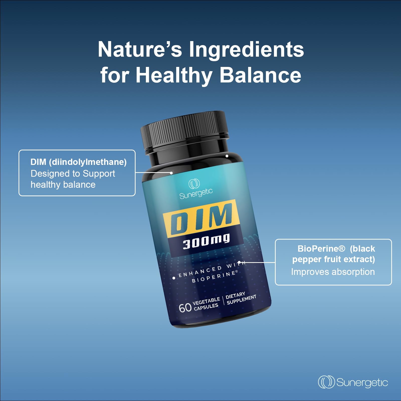 Sunergetic Premium DIM Supplement 300mg - Supports Normal Estrogen Metabolism, Menopause & Healthy Sunergetic