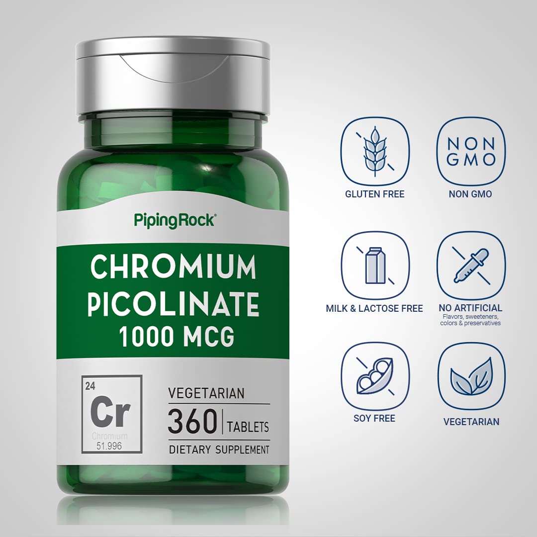 Chromium Picolinate 1000 mcg | 360 Tablets | Chromium Supplement | Vegetarian, Non-GMO Piping Rock