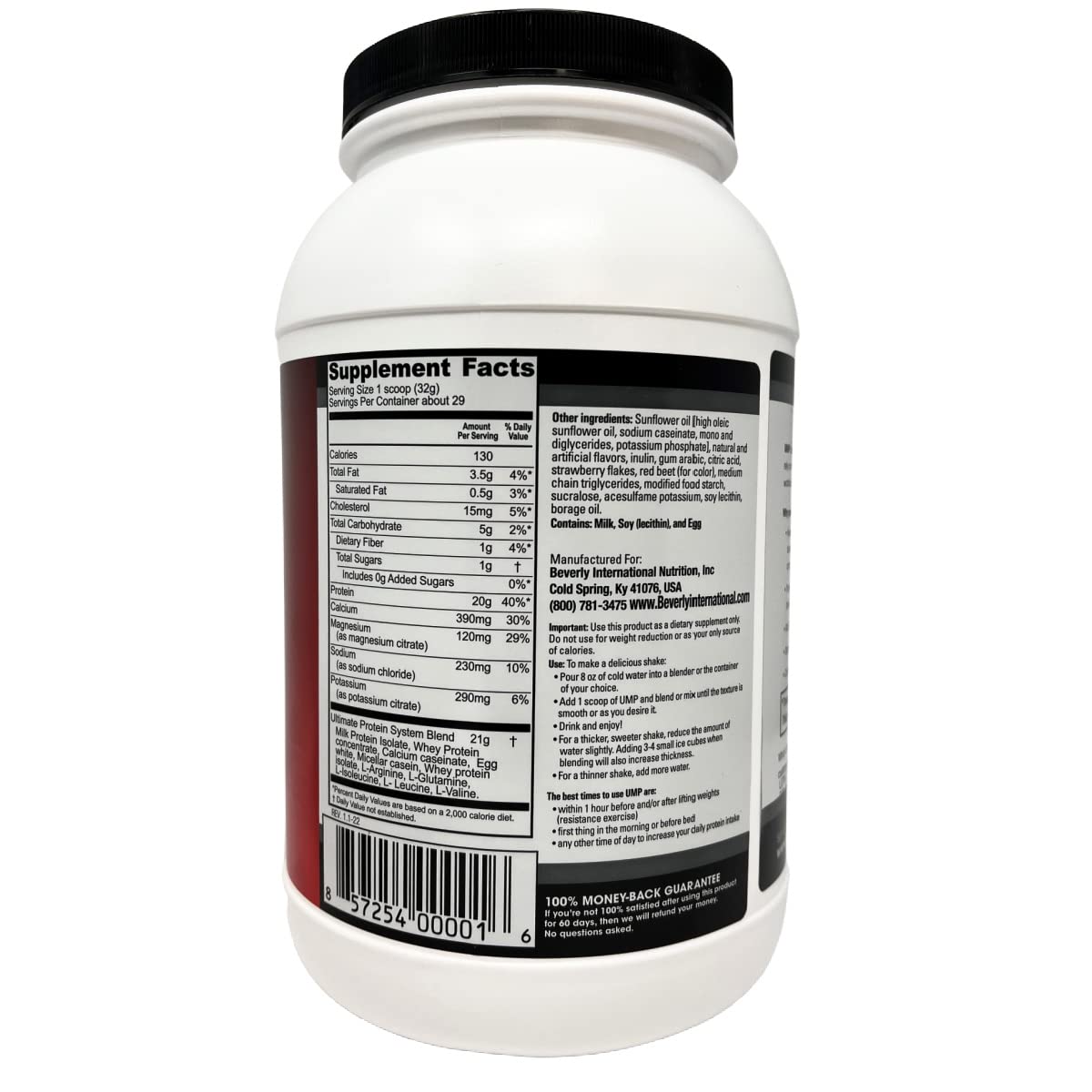 Beverly International UMP Protein Powder, Strawberry. Unique Whey-Casein Ratio Beverly International