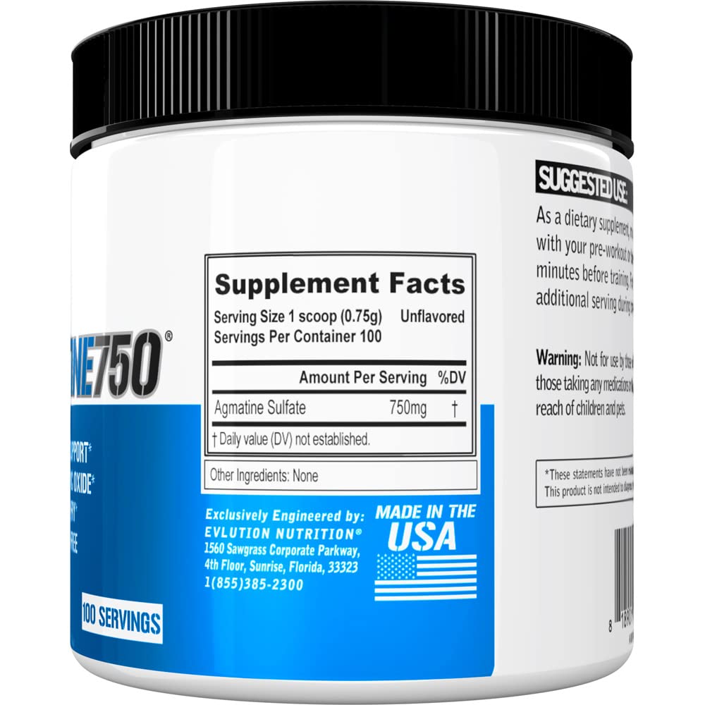 Evlution Agmatine Sulfate Nitric Oxide Powder Nutrition High Strength Agmatine Sulfate