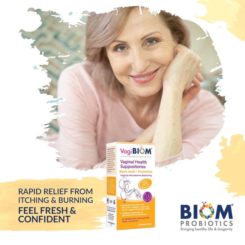 VagiBiom Boric Acid Suppositories with Lactobacillus: Microbiome Flora Balance; Balance and Nourishes VagiBiom