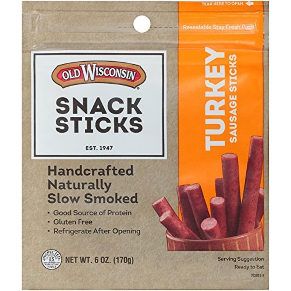 Old Wisconsin Turkey Sausage Snack Sticks, Naturally Smoked, Ready to Eat, High Protein