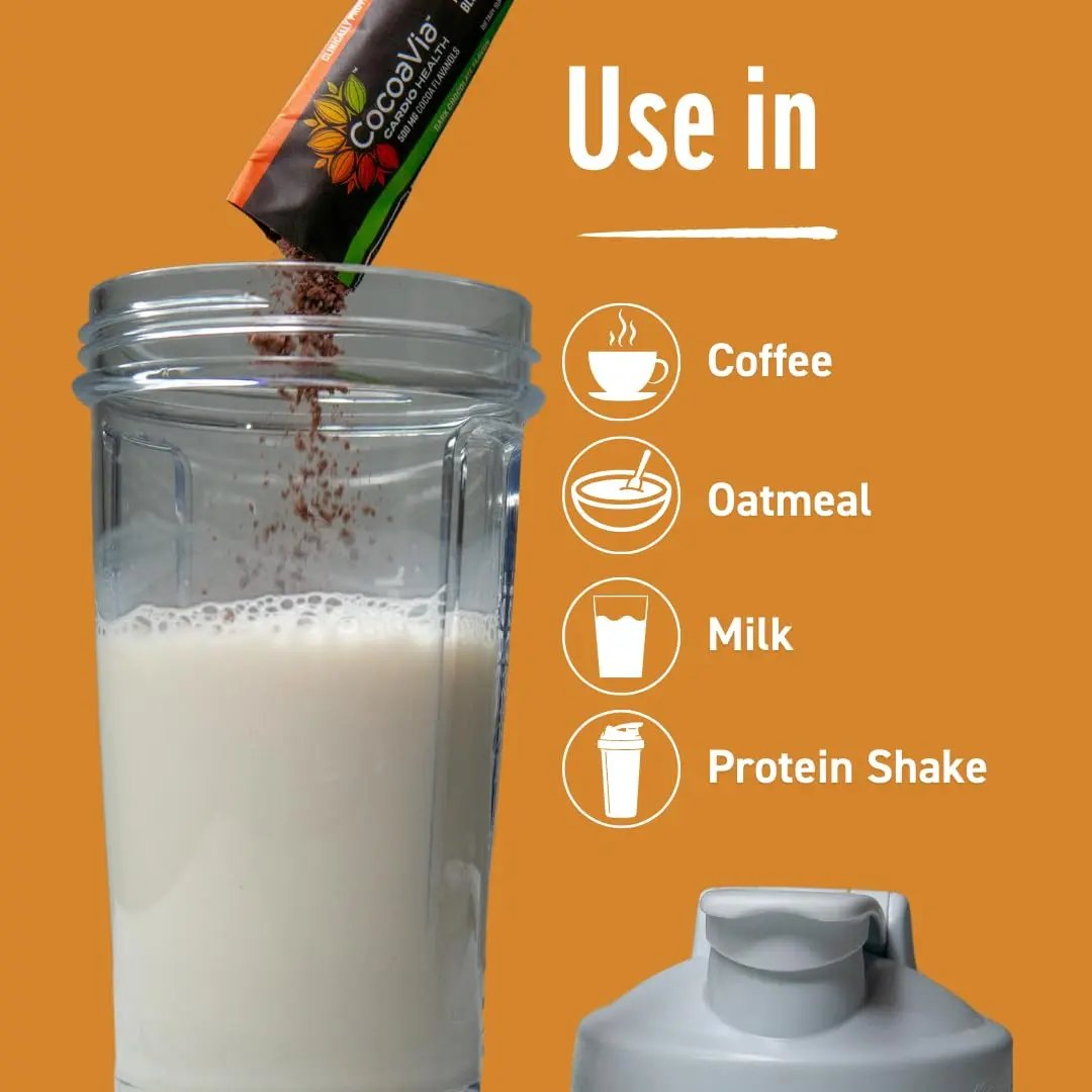 CocoaVia Cardio Health Cocoa Powder, 15 Single Serve Sticks, 500mg Cocoa Flavanols, Support Heart Health, Boost Nitric Oxide, Improve Circulation, Energy, Preworkout, Travel-Friendly, Vegan, Cacao