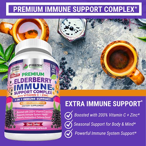 FRESH HEALTHCARE Elderberry Capsules - High Potency Black Elderberry with Zinc