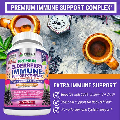 FRESH HEALTHCARE Elderberry Capsules - High Potency Black Elderberry with Zinc