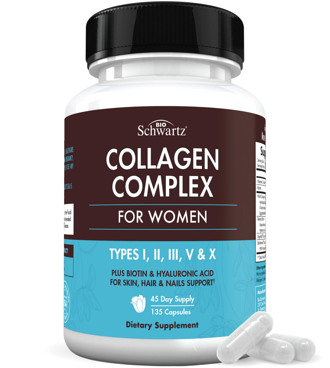 Multi Collagen Pills for Women (Types I II III V X) with Vitamin C Hyaluronic Acid Biotin