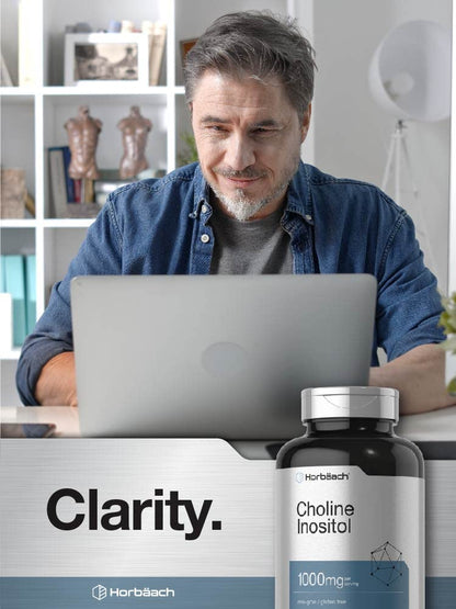 Choline Inositol 1000mg Supplement | 200 Capsules | Non-GMO, Gluten Free | by Horbaach