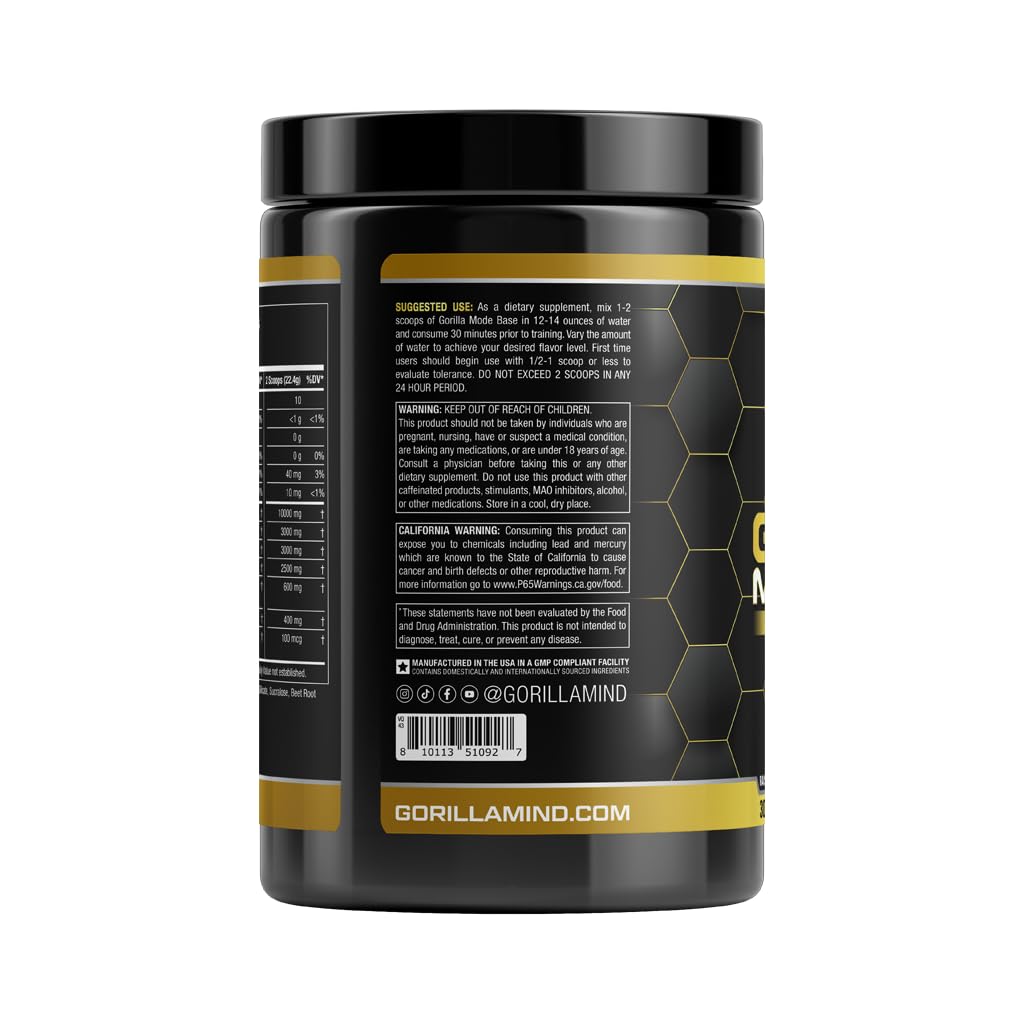 Gorilla Mode Base Pre Workout - Raises Nitric Oxide · Intense Focus & Drive · Endurance