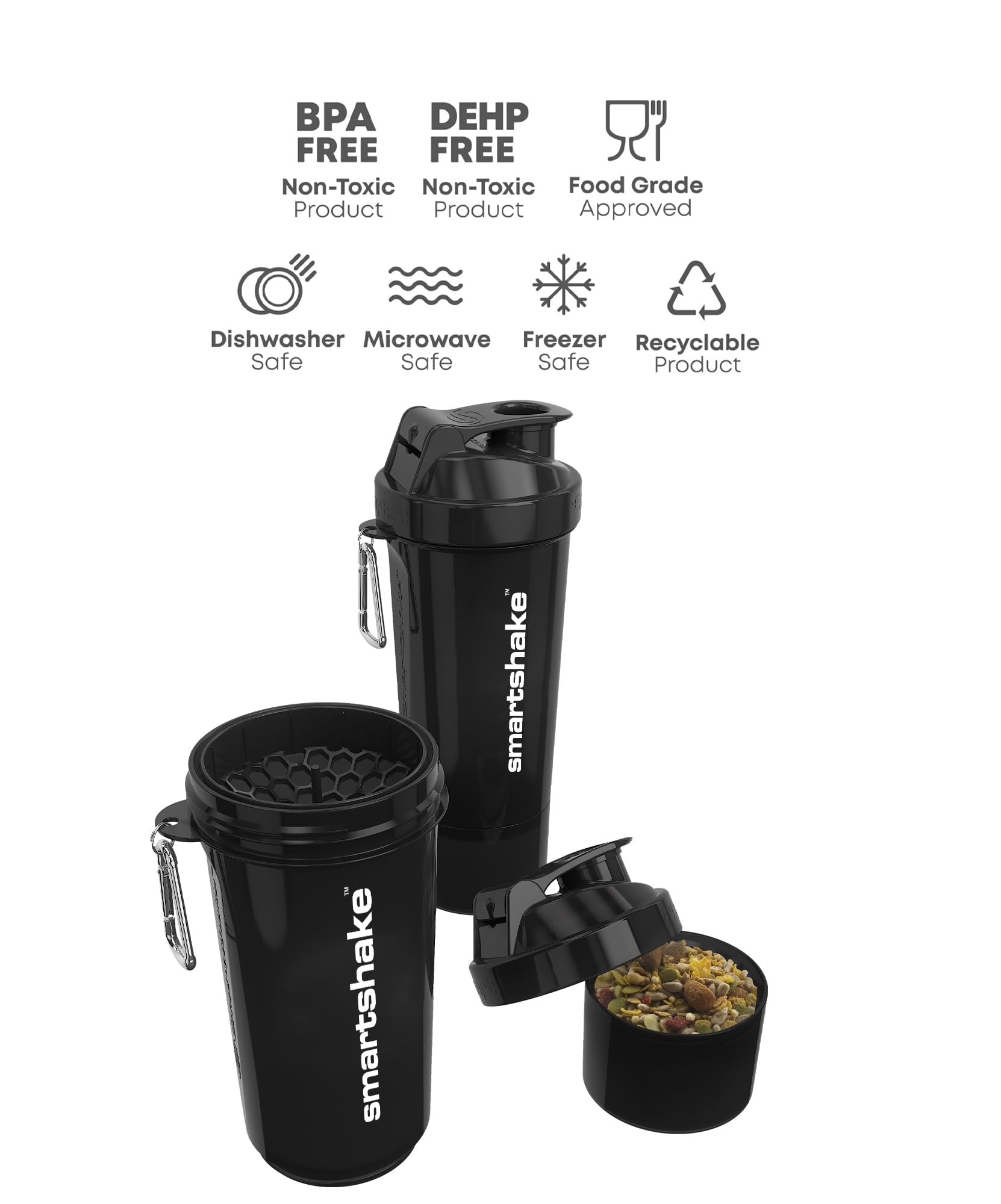 Smartshake Slim 4-Pack Protein Shaker Bottle 400 ml | 13.5 oz – Storage Included - Leakproof Screw Smartshake