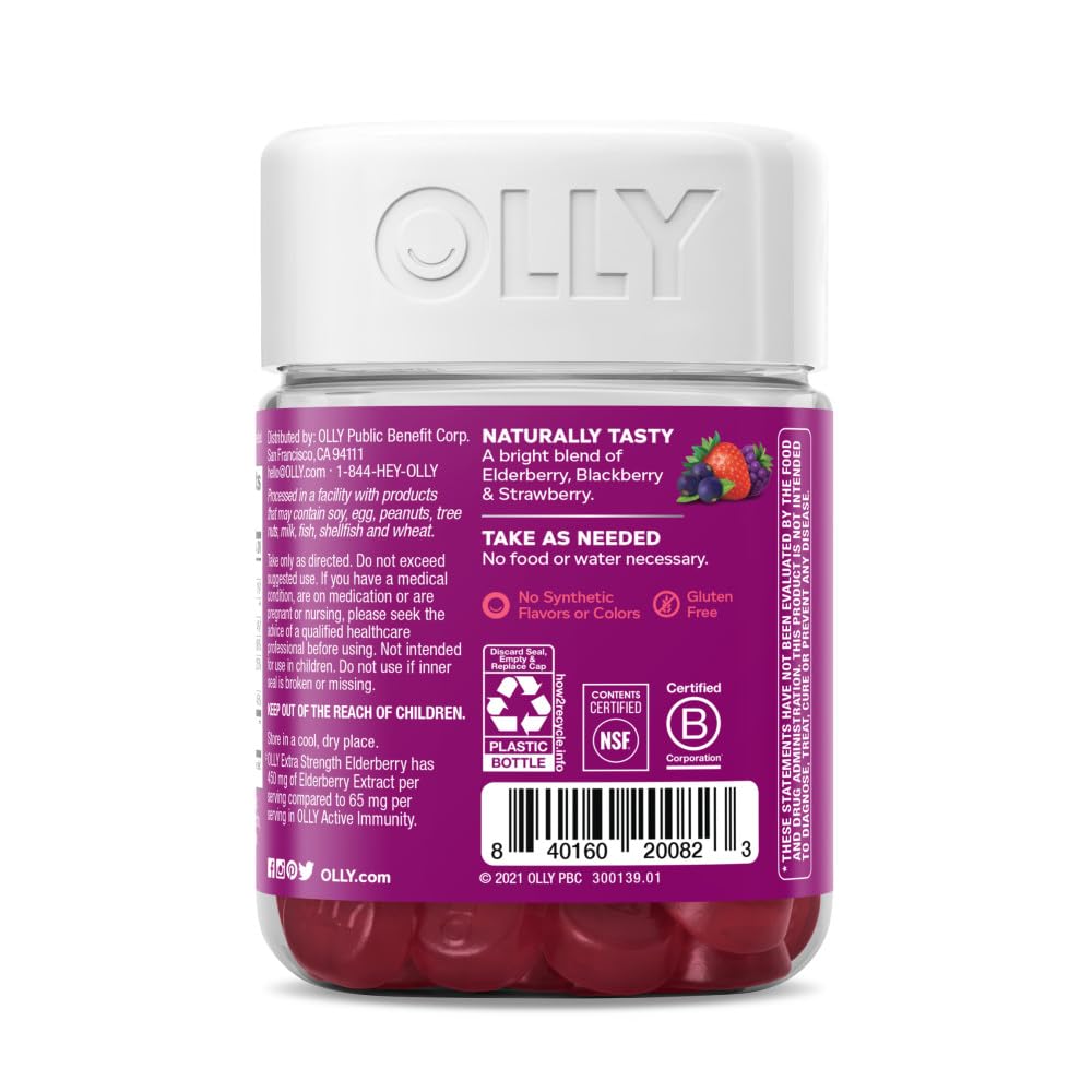 OLLY Extra Strength Elderberry Gummies, Immune Support, 450mg Elderberry, Vitamin C OLLY