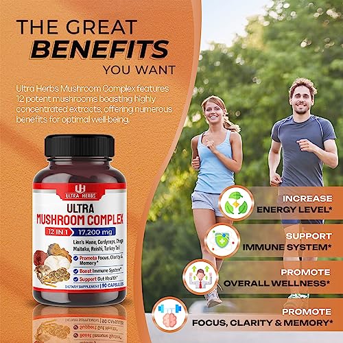 Ultra Mushroom Complex 17200MG Lion's Mane 4000mg Cordyceps 2000mg Maitake ULTRA HERBS