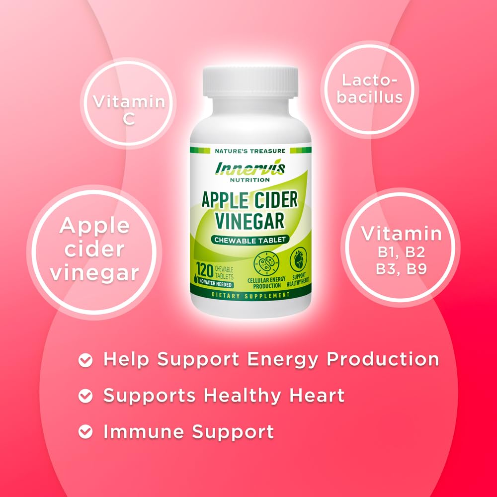 INNERVISNUTRITION Apple Cider Vinegar 120 Chewable Tablets Healthy Heart Immune