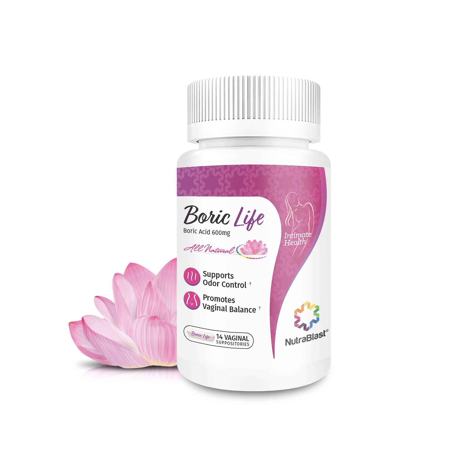 NutraBlast Boric Acid Vaginal Suppositories - 100% Pure Made in USA - Boric Life Intimate Health Support 