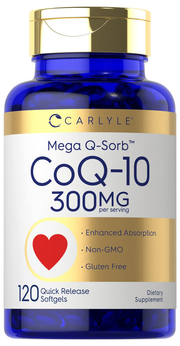 Carlyle CoQ10 300mg | 120 Softgels | Mega Q-Sorb Coenzyme Q-10 | with Black Pepper