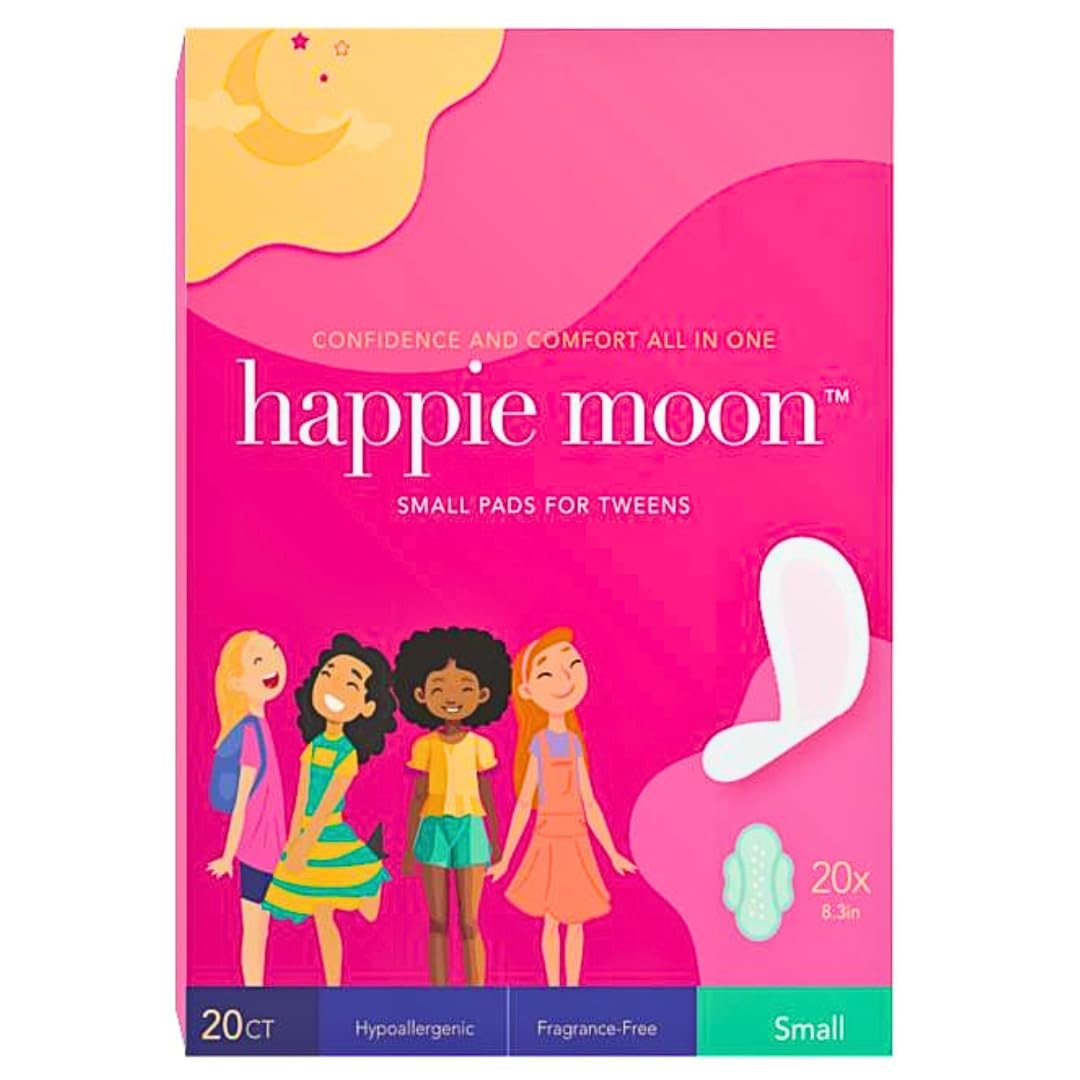 happie moon Tween and Teen Pads | Small Organic Cotton Cover Period Pads | Ultra Thin Cotton Pads Happie Moon