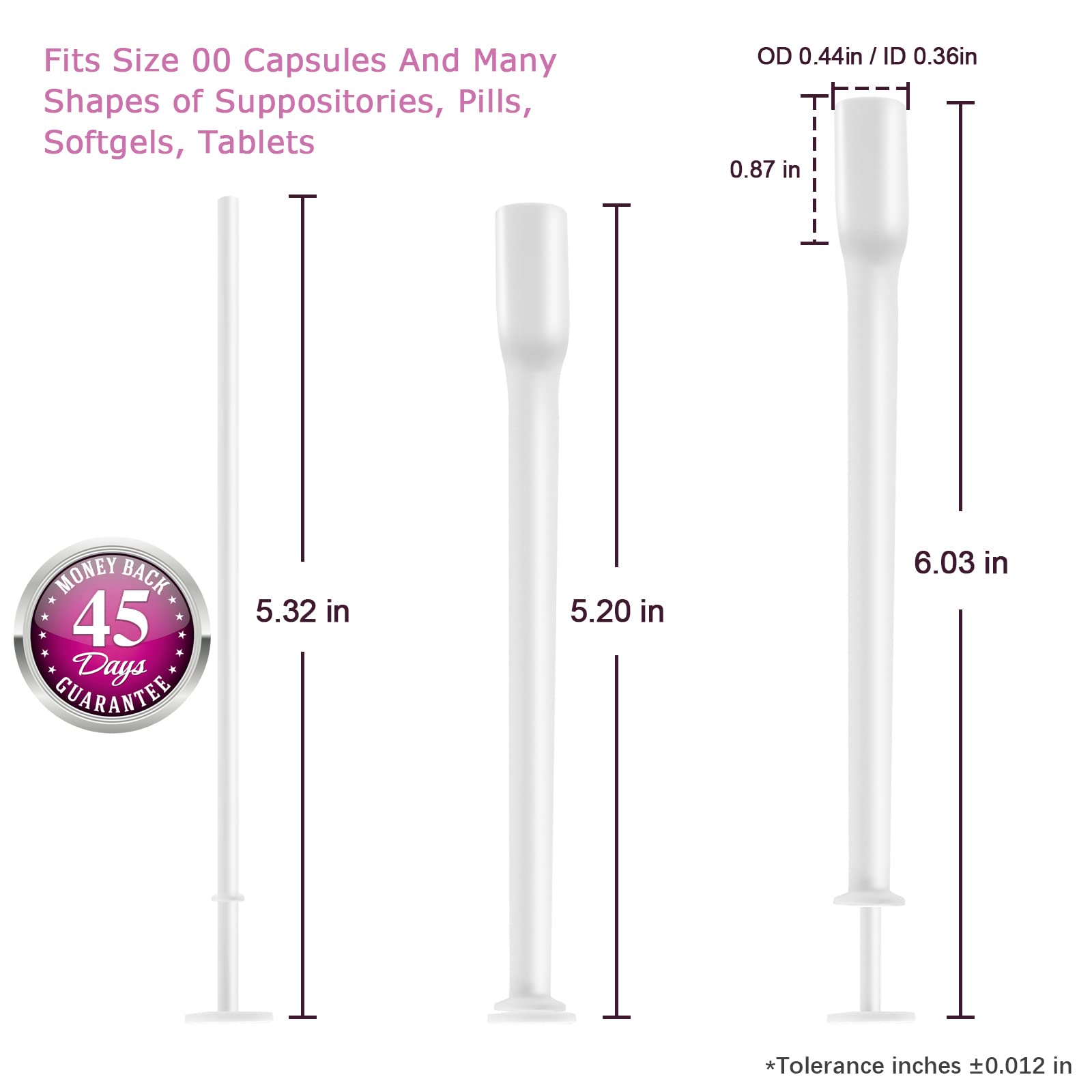 (60 Counts) Nieteyrue Suppository Applicator for Women Fit to Size 00 Cap-sules Soft Tip Auxiliary Tool