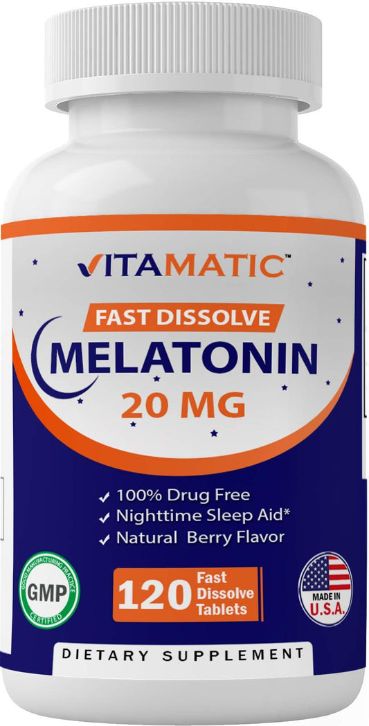 Vitamatic Melatonin 20mg Tablets | Vegetarian, Non-GMO, Gluten Free