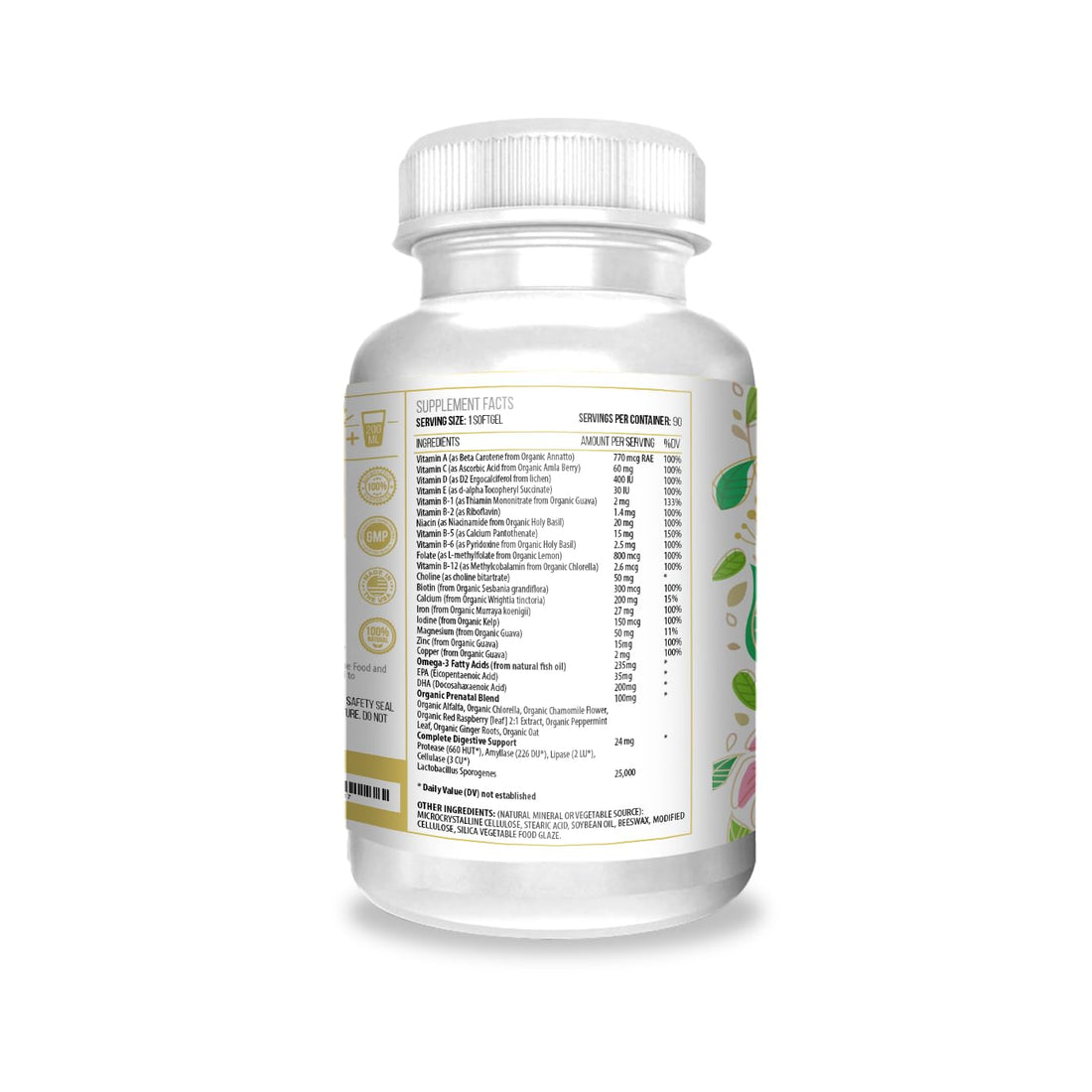 Actif Organic Prenatal Vitamin with 25+ Organic Vitamins, 100% Natural, DHA, EPA, Omega 3