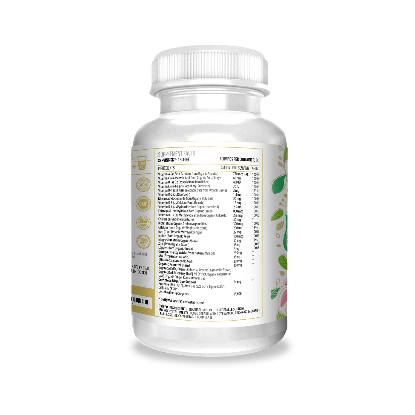 Actif Organic Prenatal Vitamin with 25+ Organic Vitamins, 100% Natural, DHA, EPA, Omega 3 ACTIF