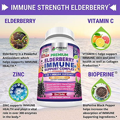 FRESH HEALTHCARE Elderberry Capsules - High Potency Black Elderberry with Zinc