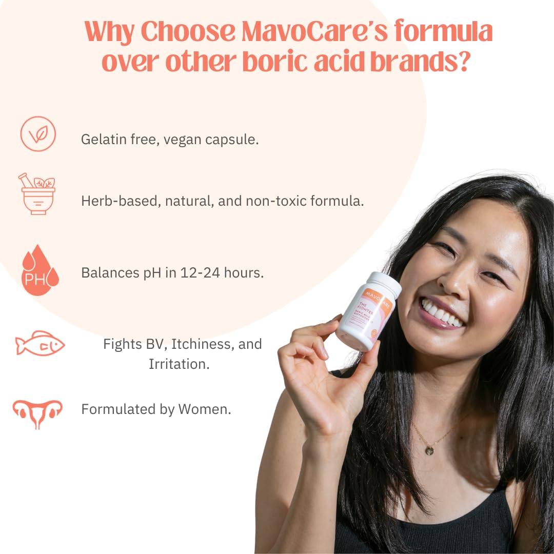 MavoCare, Inc. Boric Acid 600mg The Fighter with Added Calendula Vegan Capsule- Fights BV and Irritation- Gentle