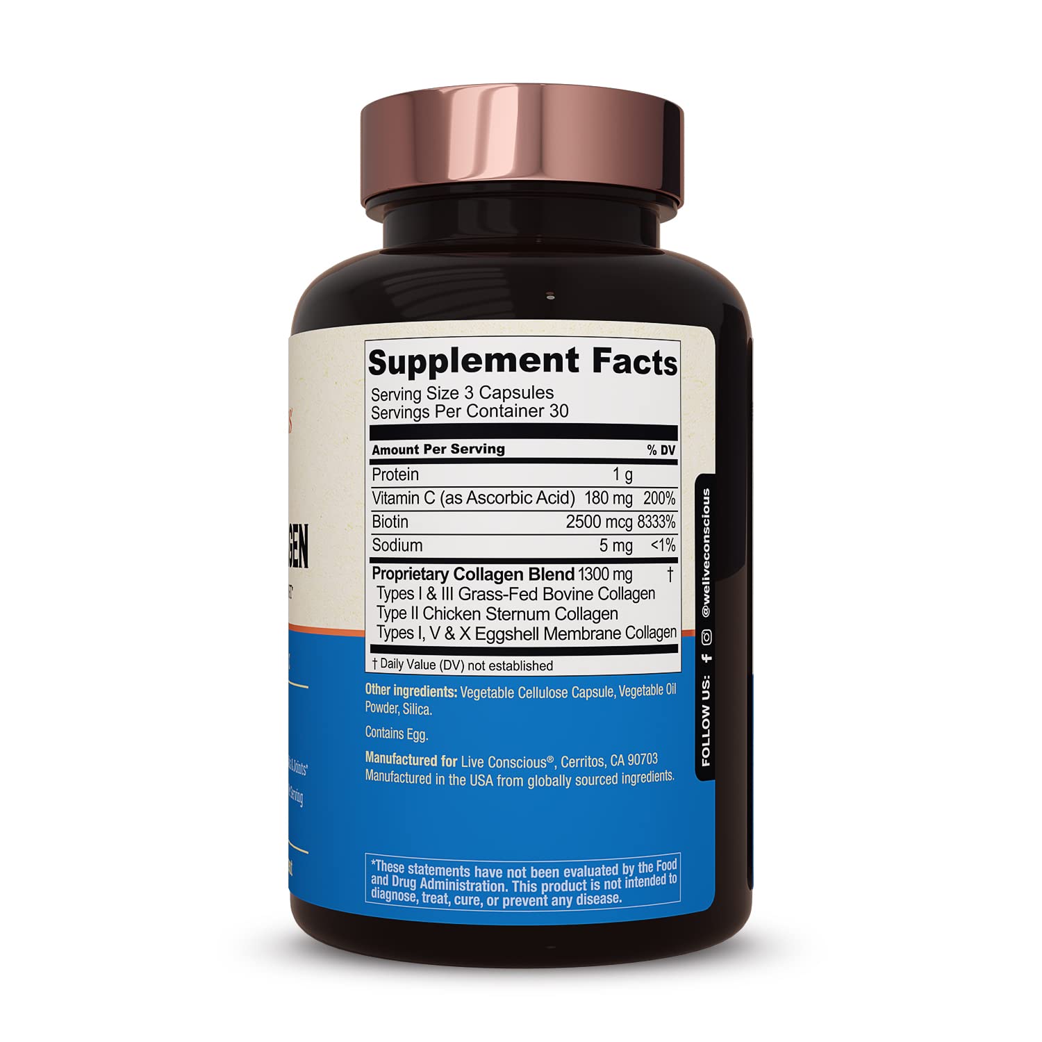 Live Conscious Beyond Collagen Multi Collagen Capsules - Types I, II, III, V & X