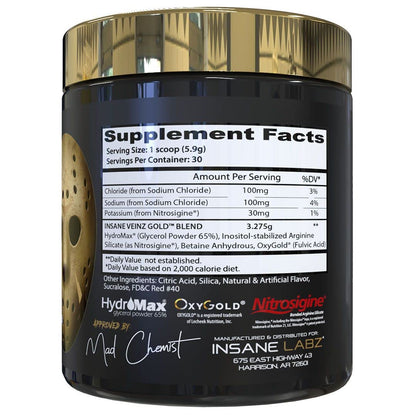 Insane Labz Psychotic Gold and Insane Veinz Gold Pre Workout Nitric Oxide Booster Stack