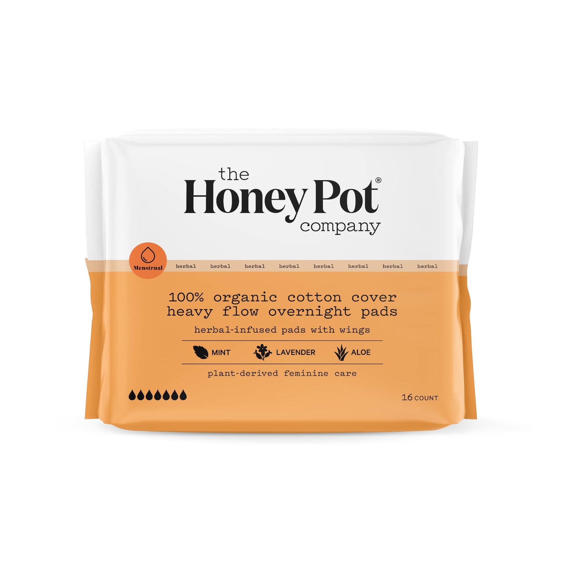 The Honey Pot Company - Herbal Overnight Heavy Flow Pads w/Wings - Organic Pads for Women