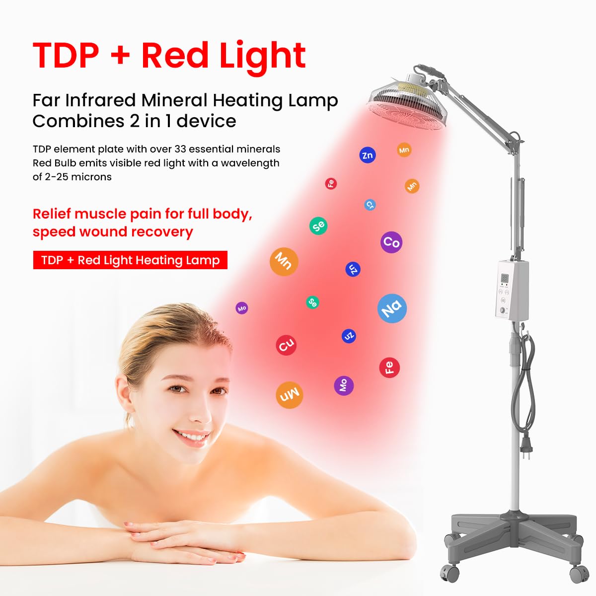 TDP and Infrared Red Light Therapy with Base, 2 in 1 Infrared Heat Lamp Device with 275W Bulb YUNCHI