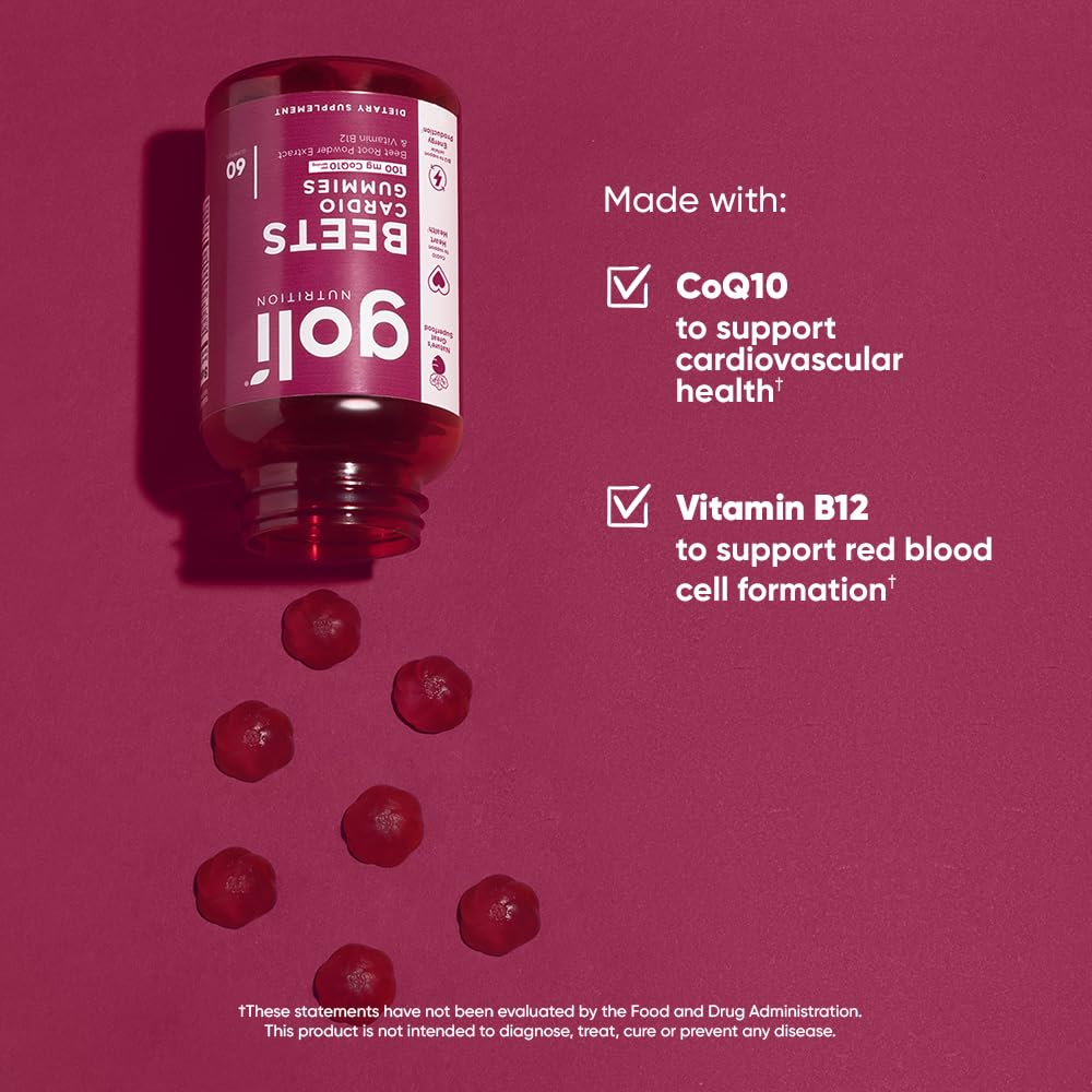 Goli Nutritional Supplement, Beets Cardio Gummy - 60 Count - CoQ10 & Beet Root Extract Goli