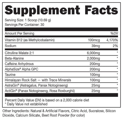 Bucked Up Pre Workout - Best Tasting - 6 Grams Citrulline, 2 Grams Beta Alanine Non