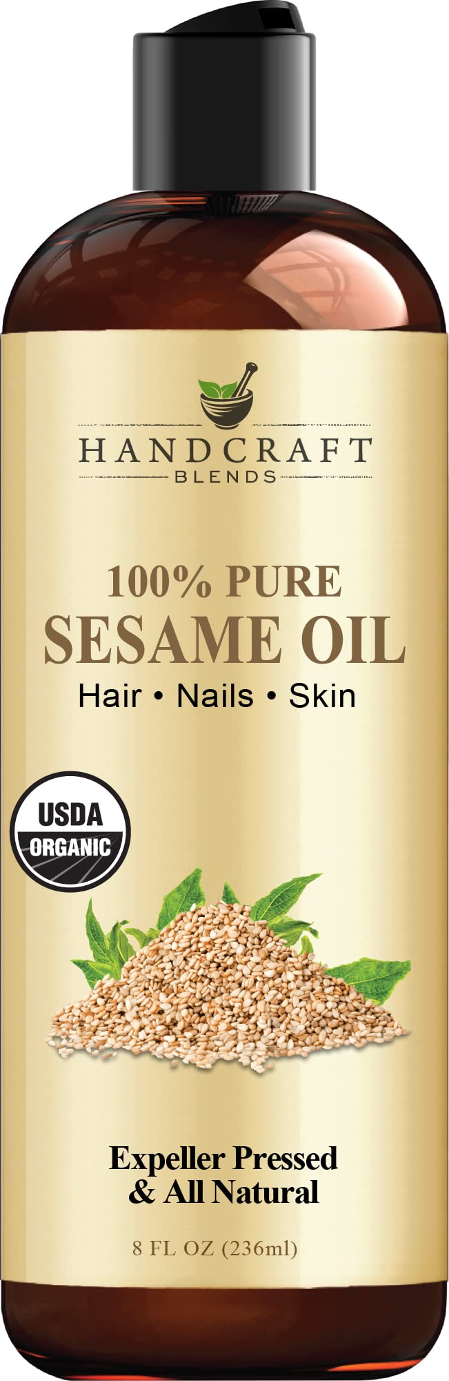 Handcraft Blends Organic Sesame Oil for Skin and Hair 8 oz - 100% Pure and Natural - Premium