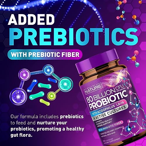 80 Billion CFU Probiotic - Daily Digestive Gut Health Supplement for Men & Women Built by Nature