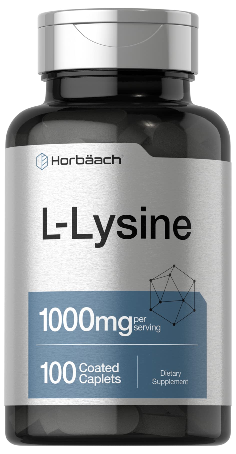 L-Lysine 1000mg | 100 Coated Caplets | Free Form Dietary Supplement | Vegetarian