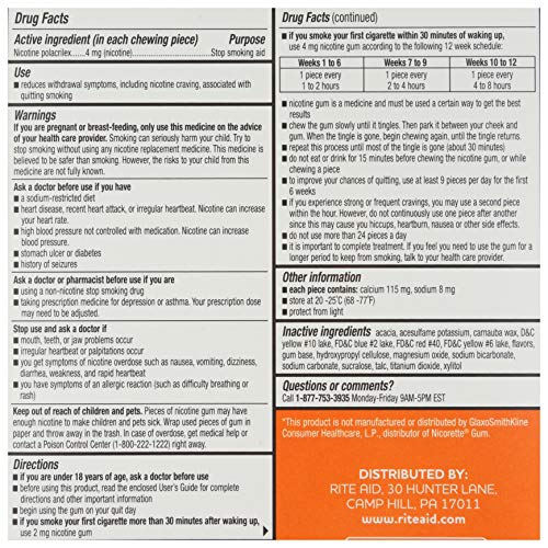 Rite Aid Nicotine Gum, 4 mg - 100 Count | Quit Smoking Aid | Nicotine Rite Aid