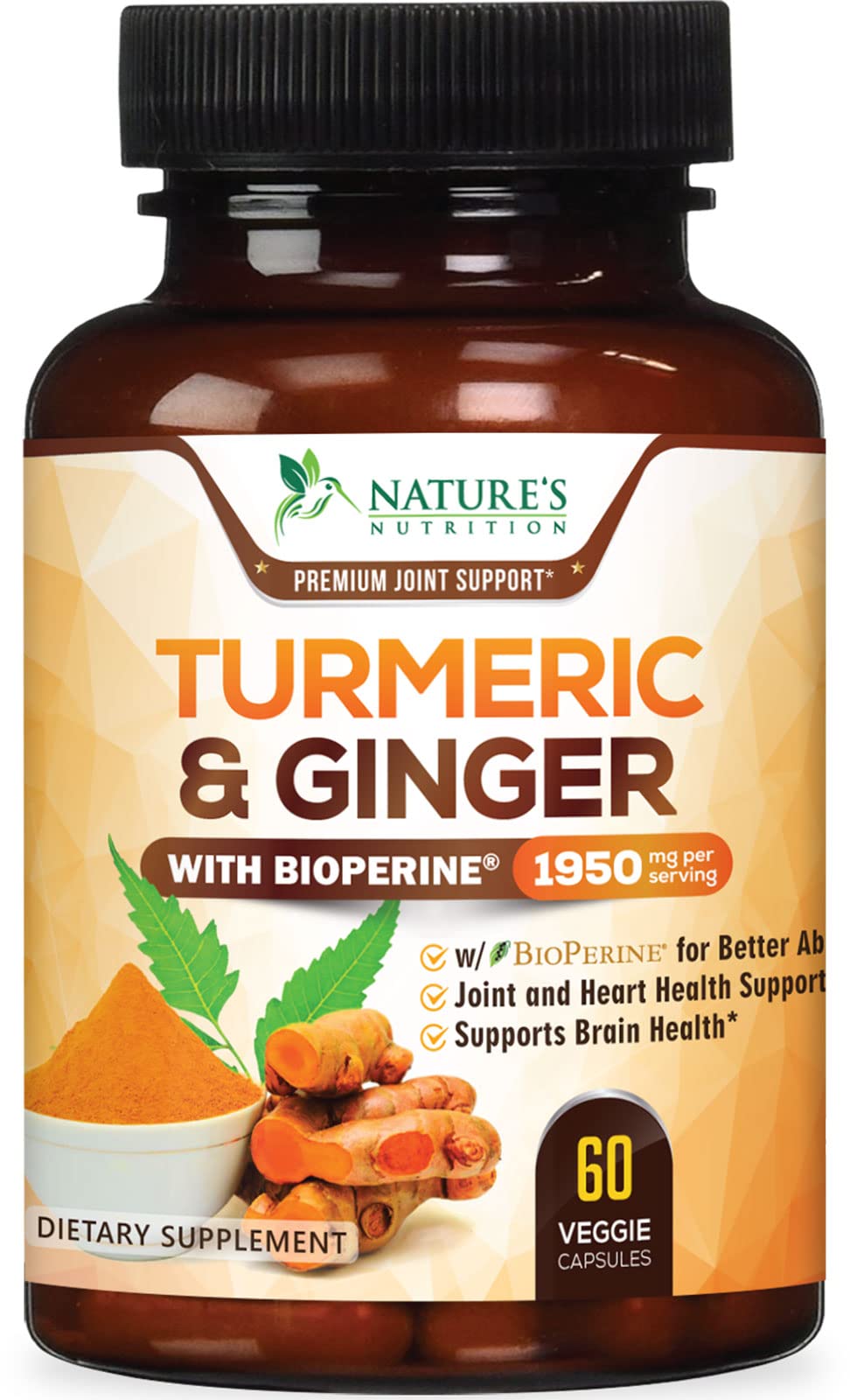 Turmeric Curcumin with BioPerine & Ginger 95% Standardized Curcuminoids