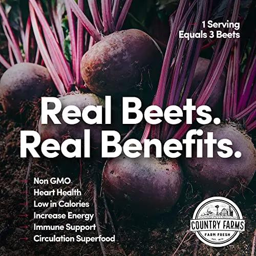 COUNTRY FARMS Bountiful Beets Powder, Wholefood Beet Extract Superfood, Natural Nitric Oxide Booster, Helps Support Healthy Circulation and Promote Energy, Natural Pump, Cherry Flavor, 60 Servings