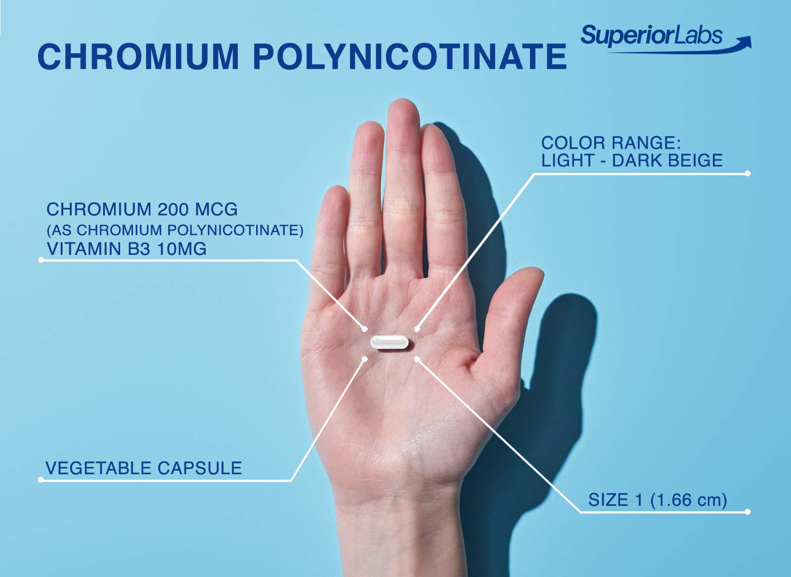 Pure Chromium Polynicotinate Supplement - Made in USA - 200mcg + Vitamin B3 for Optimal Superior Labs