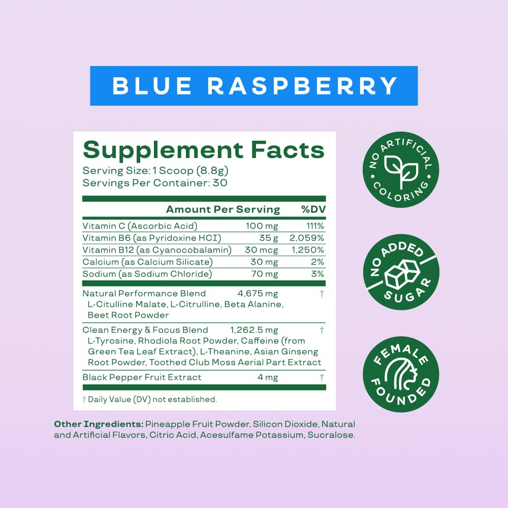 Bloom Nutrition High Energy Pre Workout Powder (Blue Raspberry) - Amino Energy Bloom Nutrition