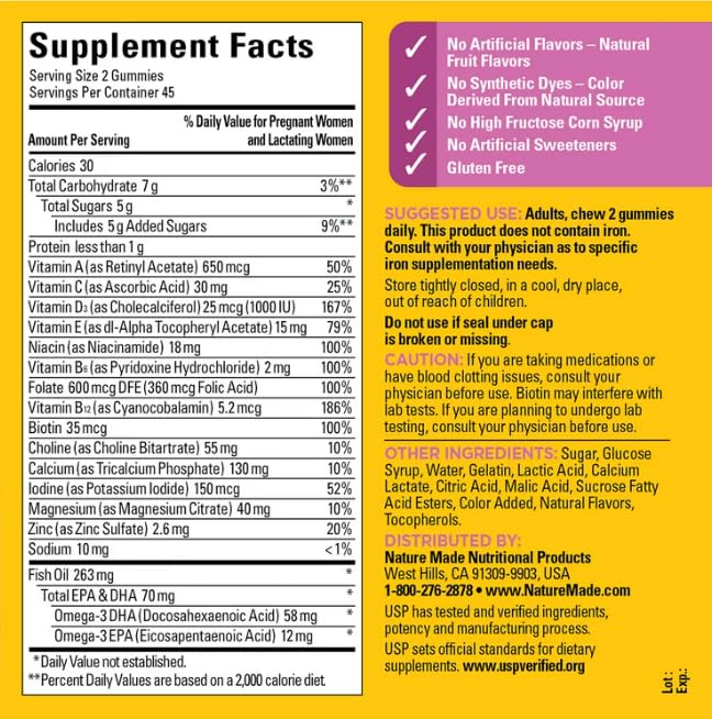 Prenatal Gummies with DHA and Folic Acid, Nature Made Dietary Supplement YOLOMOLO