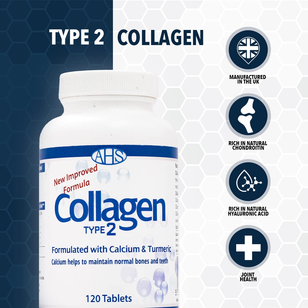 AHS Collagen Type 2 120 Tablets - 4500MG Per Day - Formulated with Calcium and Turmeric AHS