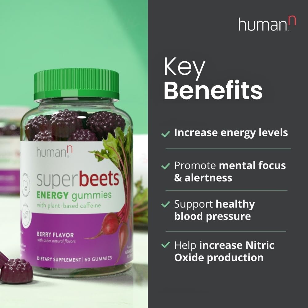 humanN SuperBeets Energy Gummies - Quick Energy & Mental Focus - Help Increase Nitric
