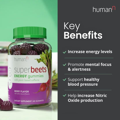 humanN SuperBeets Energy Gummies - Quick Energy & Mental Focus - Help Increase Nitric