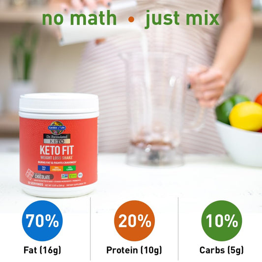 Garden of Life Dr. Formulated Keto Fit Weight Loss Shake - Chocolate Powder, 10 Servings