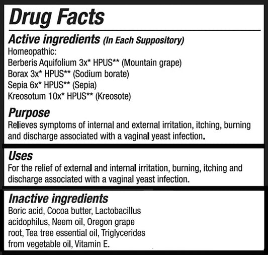 Vitanica Yeast Arrest, Homeopathic Vaginal Suppositories, for Yeast Infection Symptoms