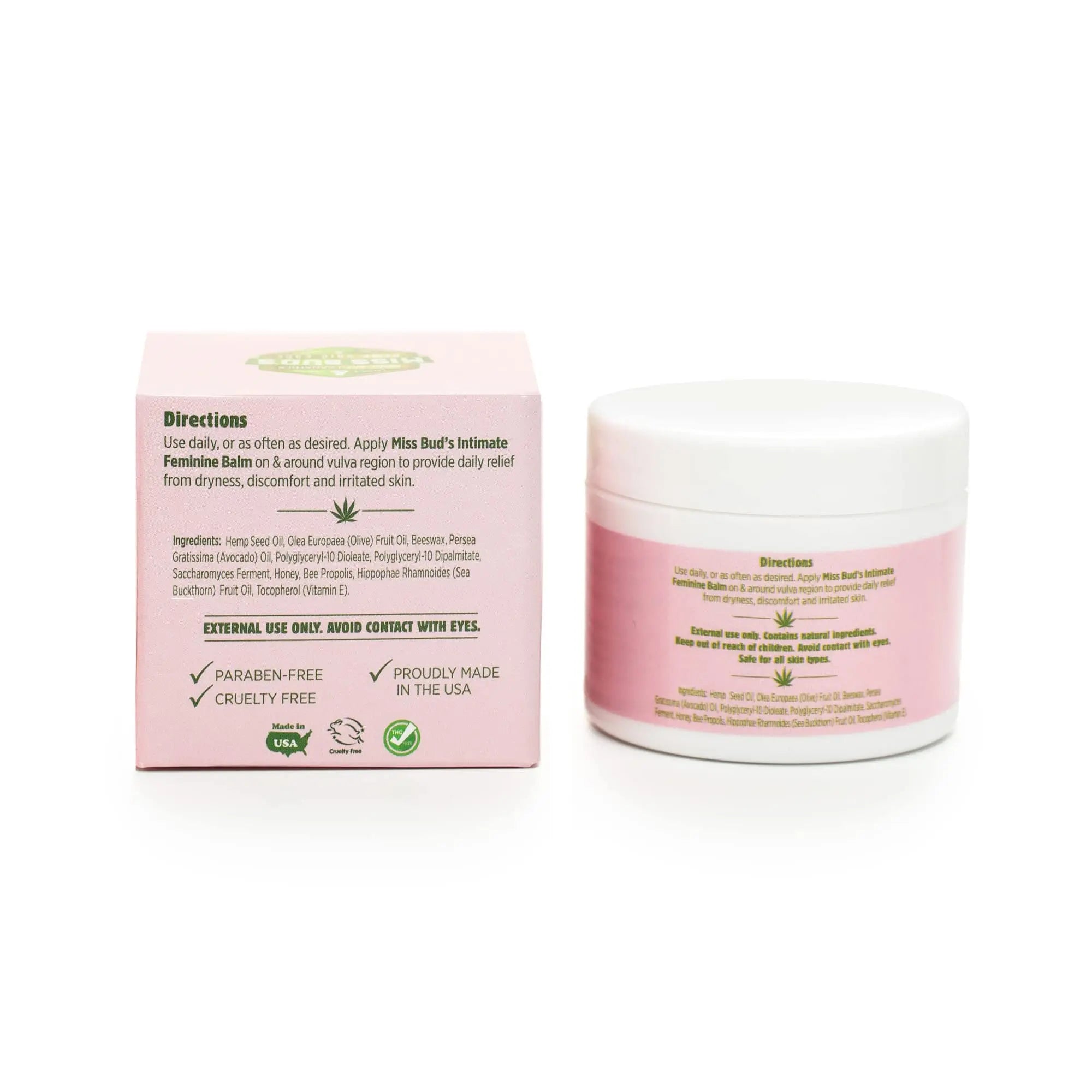 Miss Bud’s Hemp Intimate Feminine Vulva Balm Relieves Itching, Burning, and Redness Eliminates NATURE'S ORIGINAL MADE WITH CANATREX UNCLE BUD'S · TOPICAL PAIN RELIEVER · A TRUSTED FAMILY FORMULA