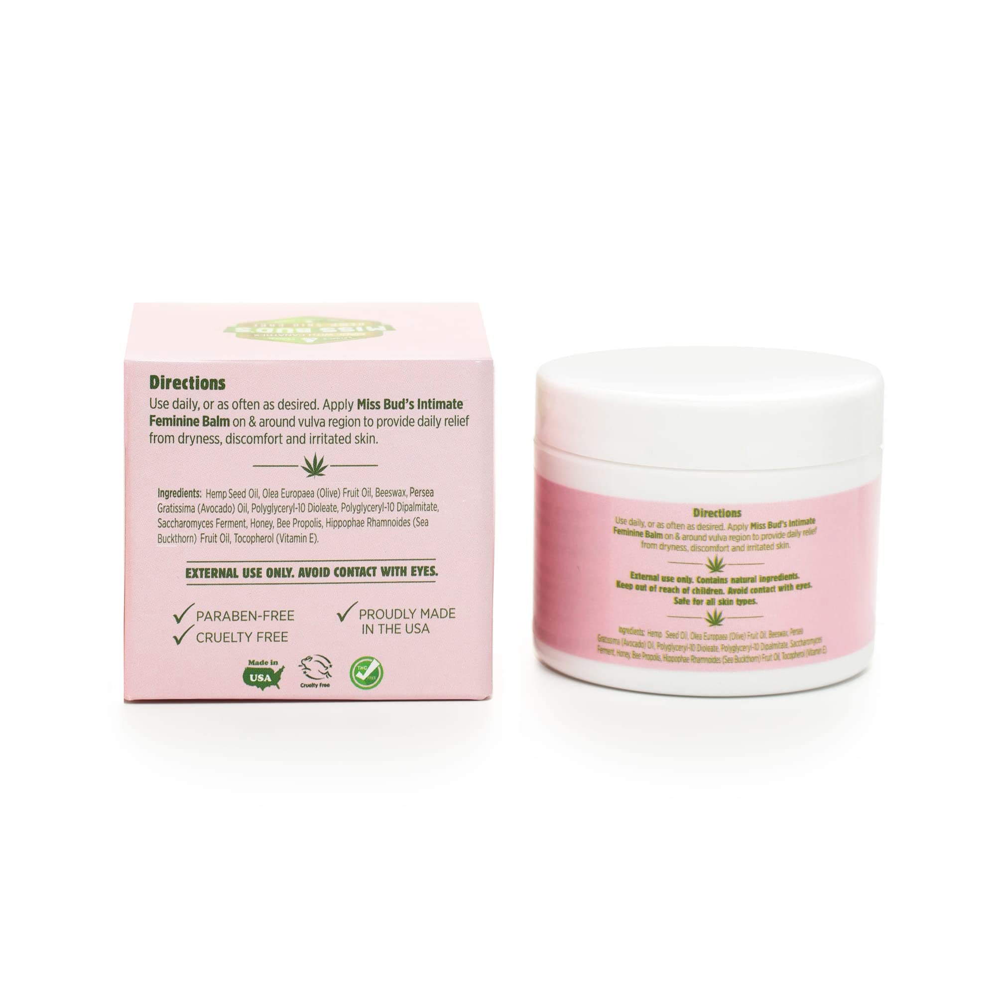 Miss Bud’s Hemp Intimate Feminine Vulva Balm Relieves Itching, Burning, and Redness Eliminates NATURE'S ORIGINAL MADE WITH CANATREX UNCLE BUD'S · TOPICAL PAIN RELIEVER · A TRUSTED FAMILY FORMULA