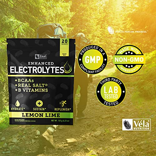 Enhanced Electrolyte Powder Stick Packs (Lemon Lime - 20 Packets) Sugar Free Zeal Naturals