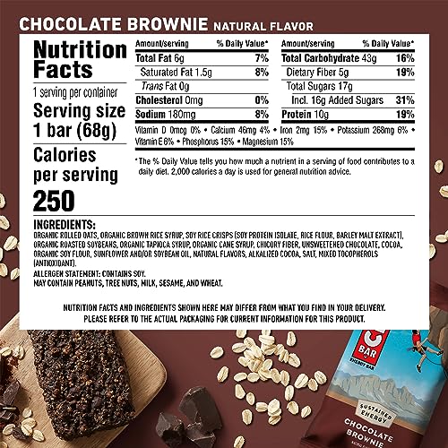 CLIF BAR - Chocolate Brownie Flavor - Made with Organic Oats - Non-GMO